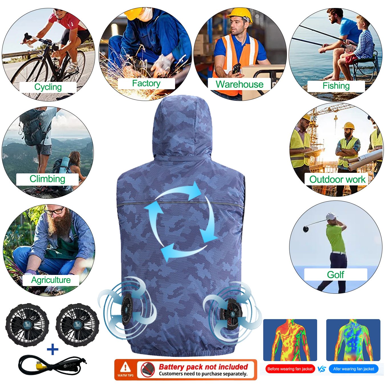 Ventilador de Verão 12V/5V par - Outdoor Sport Brand Jacket avaliação e preço